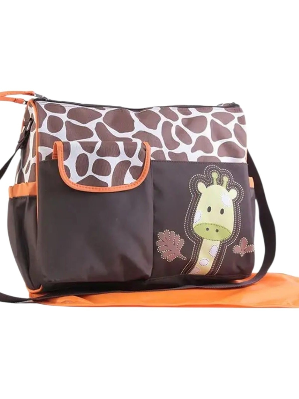 Kids Giraffe Print Diaper Bag Tote in Brown and Orange